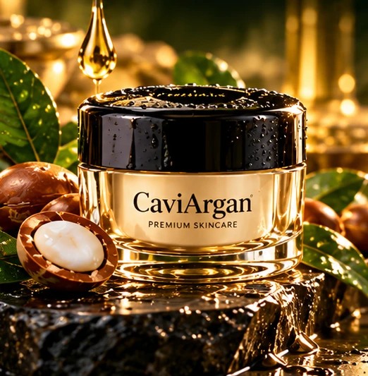 AI-generated illustration of 1 CaviArgan skincare jar arranged as a bundle